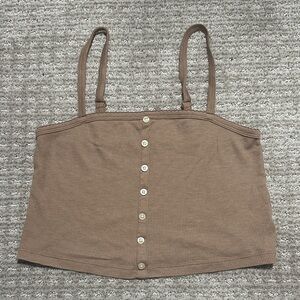 American Eagle Outfitters Tan Button-Up Crop Top